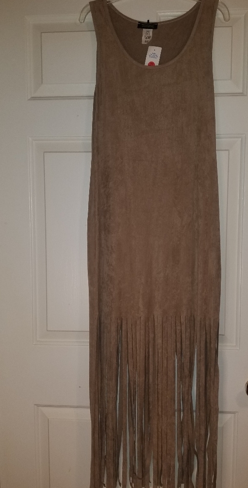 Taupe color Fitted Fringe dress
